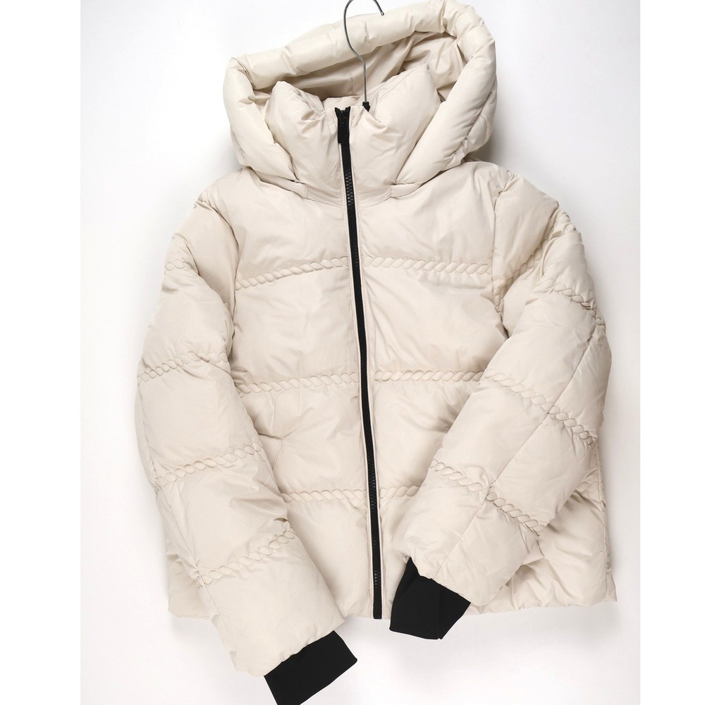 Tahari Puffer Jacket Remi Braided Hooded Coat Cream Ivory M NEW Retails $240